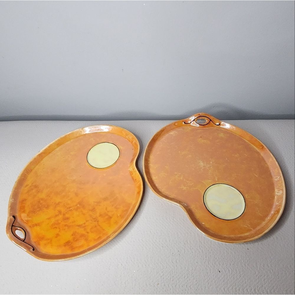 CZECHOSLOVAKIA PHOENIX CHINA LUSTERWARE 2 SNACK PLATES Peach Luster no cups